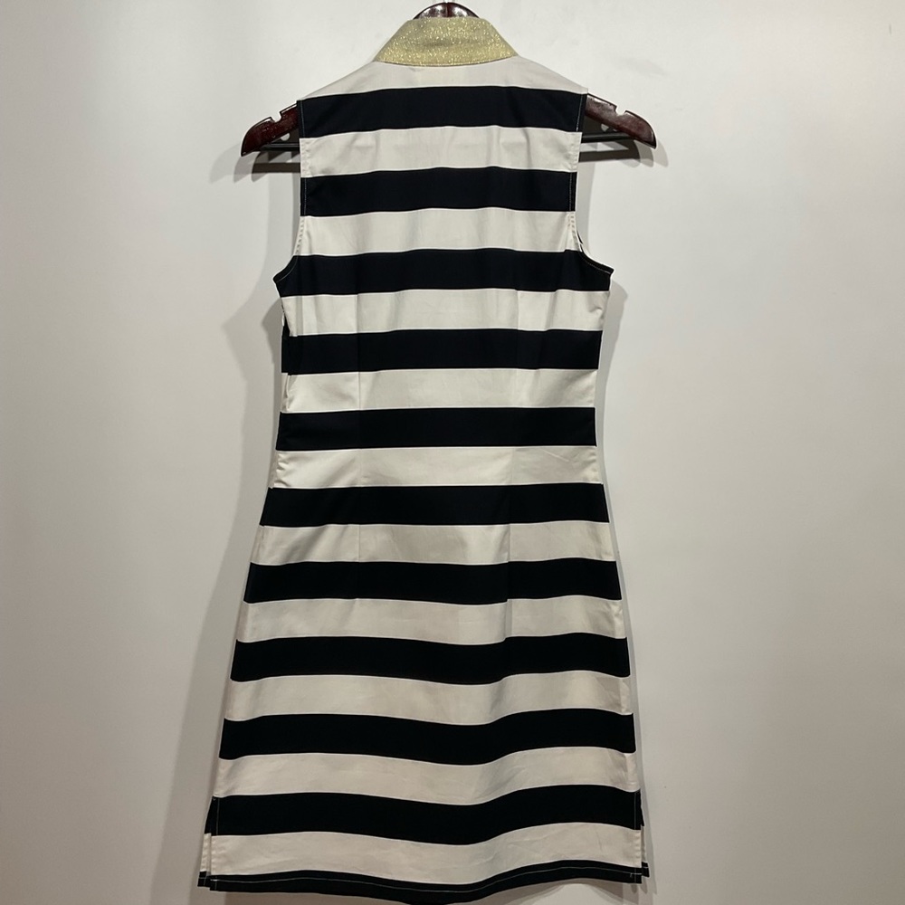 STS Sail to Sable navy & white striped dress gold collar & neckline, side zip XS - Picture 12 of 16